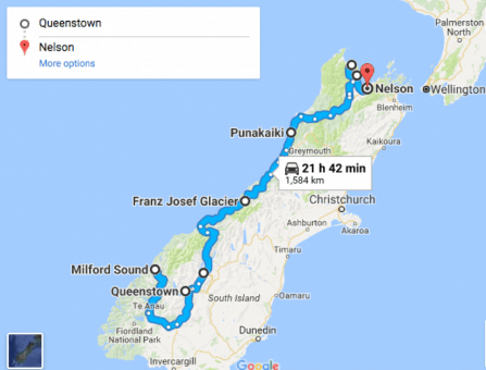 Queenstown to Nelson route map